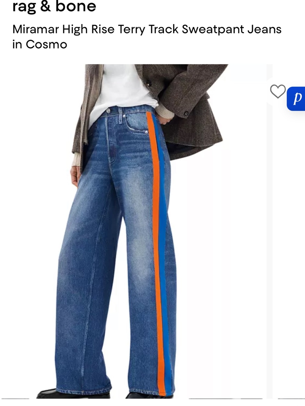 rag & bone Miramar Sport Stripe Wide-Leg Jeans in Blue and Orange Stripe